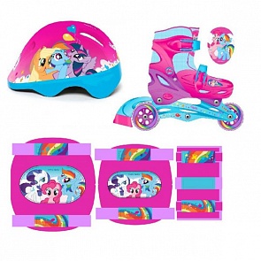 Набор раздвижных роликов с пластиковой рамой, размер 28-31 и комплекта защиты с шлемом, дизайн Моя маленькая пони (Shantou, MLP(28-31)PSETsim)